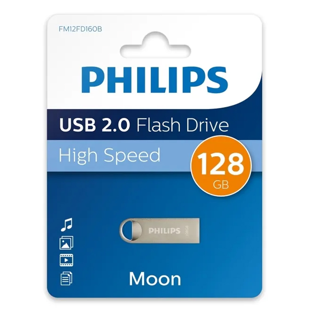 M1070-PHILIPS 128GBYT FM12FD160B/ MOON KLASİK GÜMÜŞ USB 2.0 METAL FLASH BELLEK